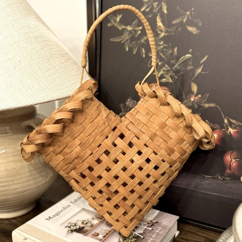 Vintage Rare Wall Hanging Heart Shaped Double Opening Basket 14”x12”